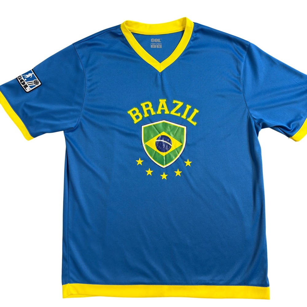 GOL Brazil Soccer Jersey Shirt Mens Medium Blue Yellow Football